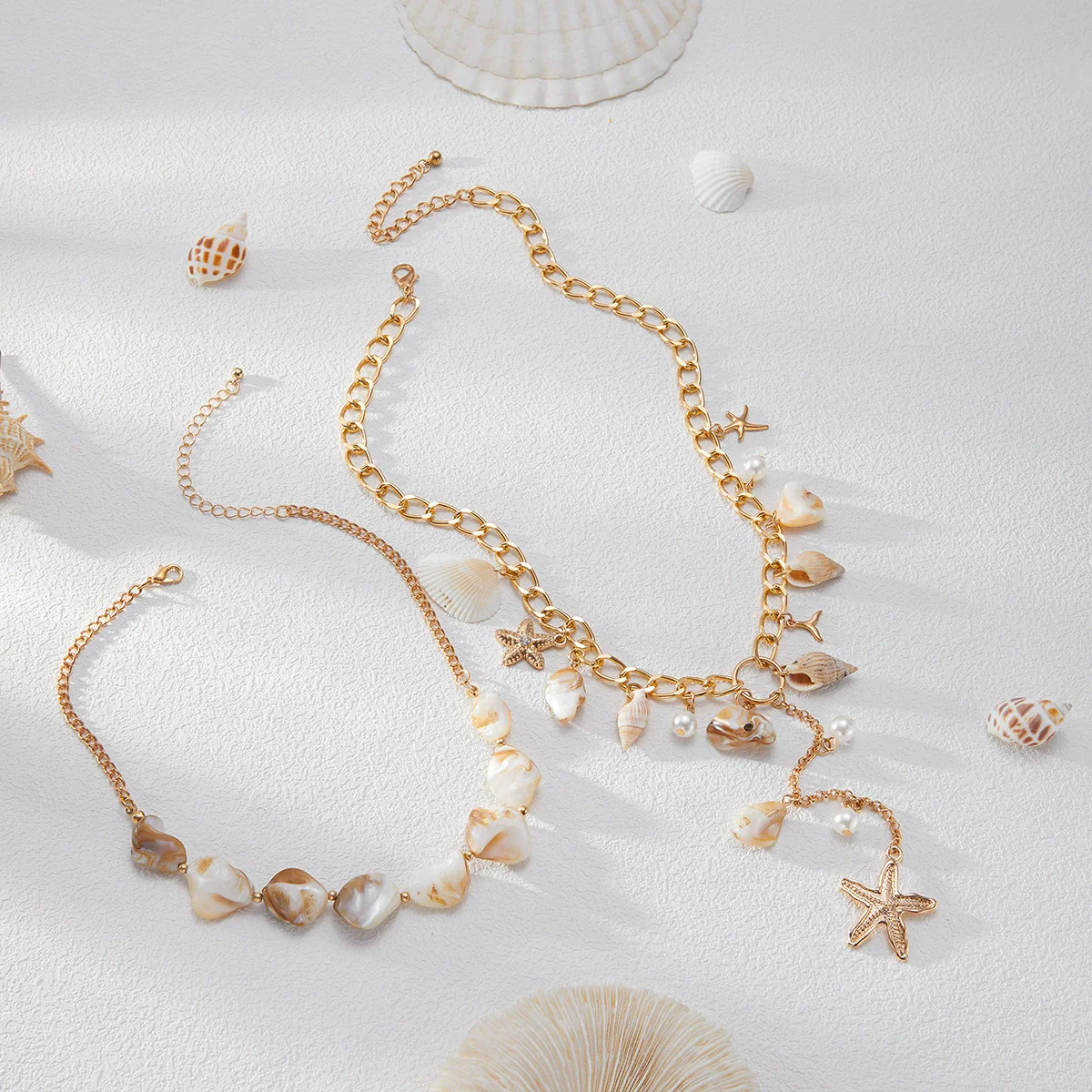 Jewelry Pearl Conch Shell Geometric Alloy Clavicle Chain Electroplated - Image 4