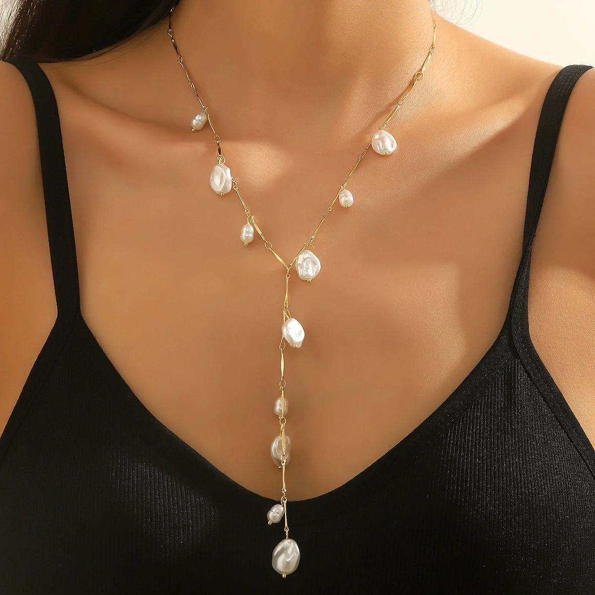 Jewelry Pearl Long Yshaped Necklace Geometric Twisted Chain