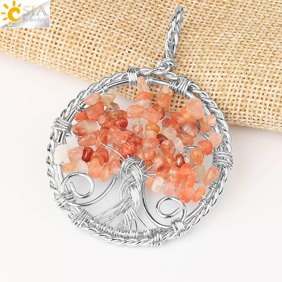 Jewelry Pendant Necklace Handmade Agate Colorful Stone Winding Wax Rope White Plated - Image 9