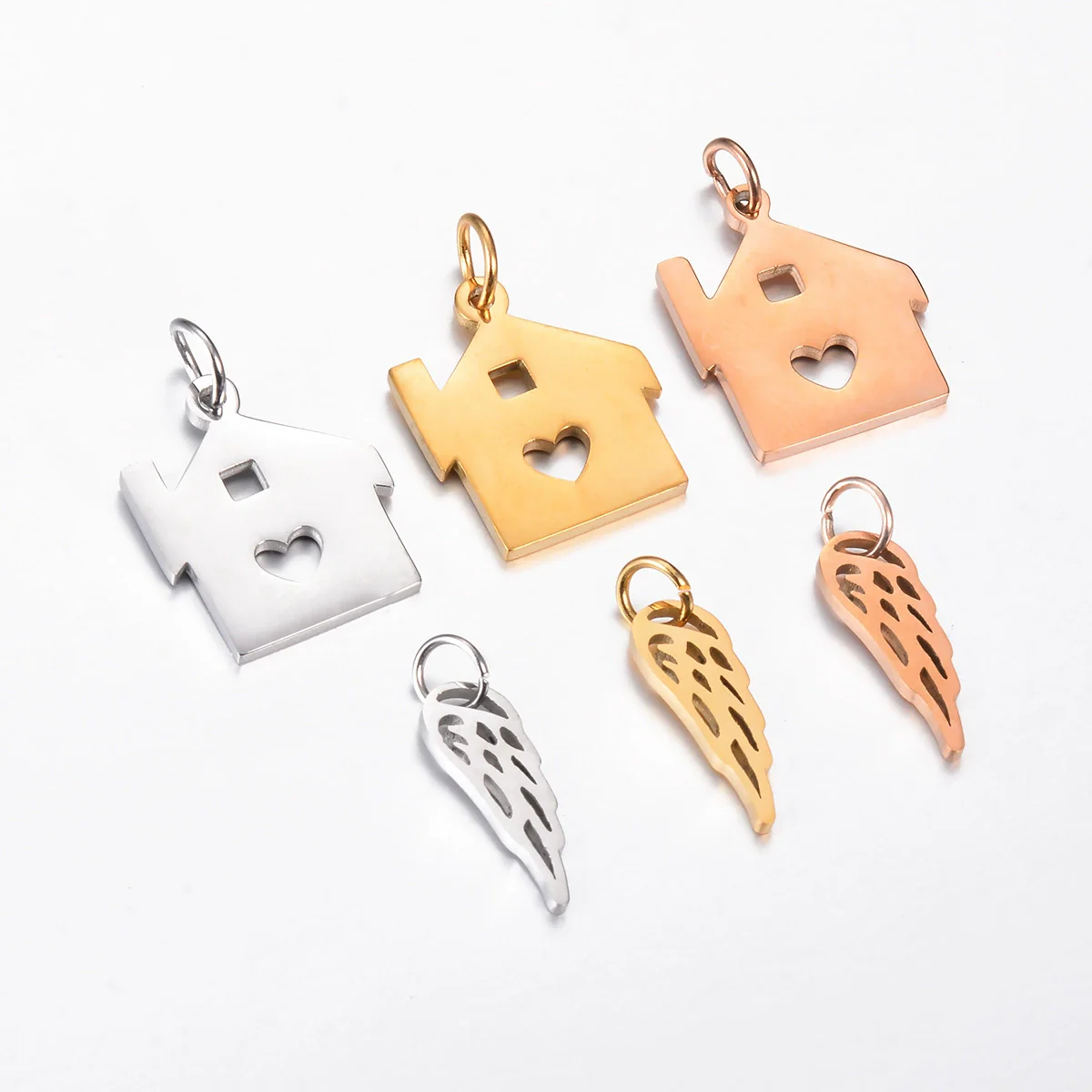 Jewelry Pendant Stainless Steel Heart House Cut Out Wings Polished Electroplated