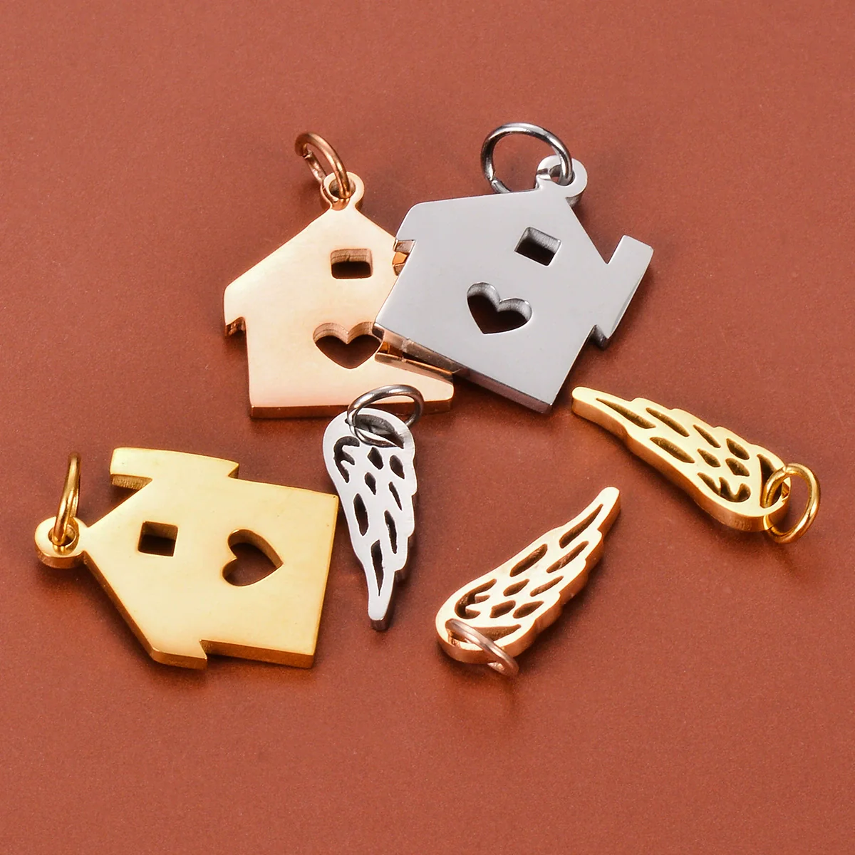 Jewelry Pendant Stainless Steel Heart House Cut Out Wings Polished Electroplated - Image 4