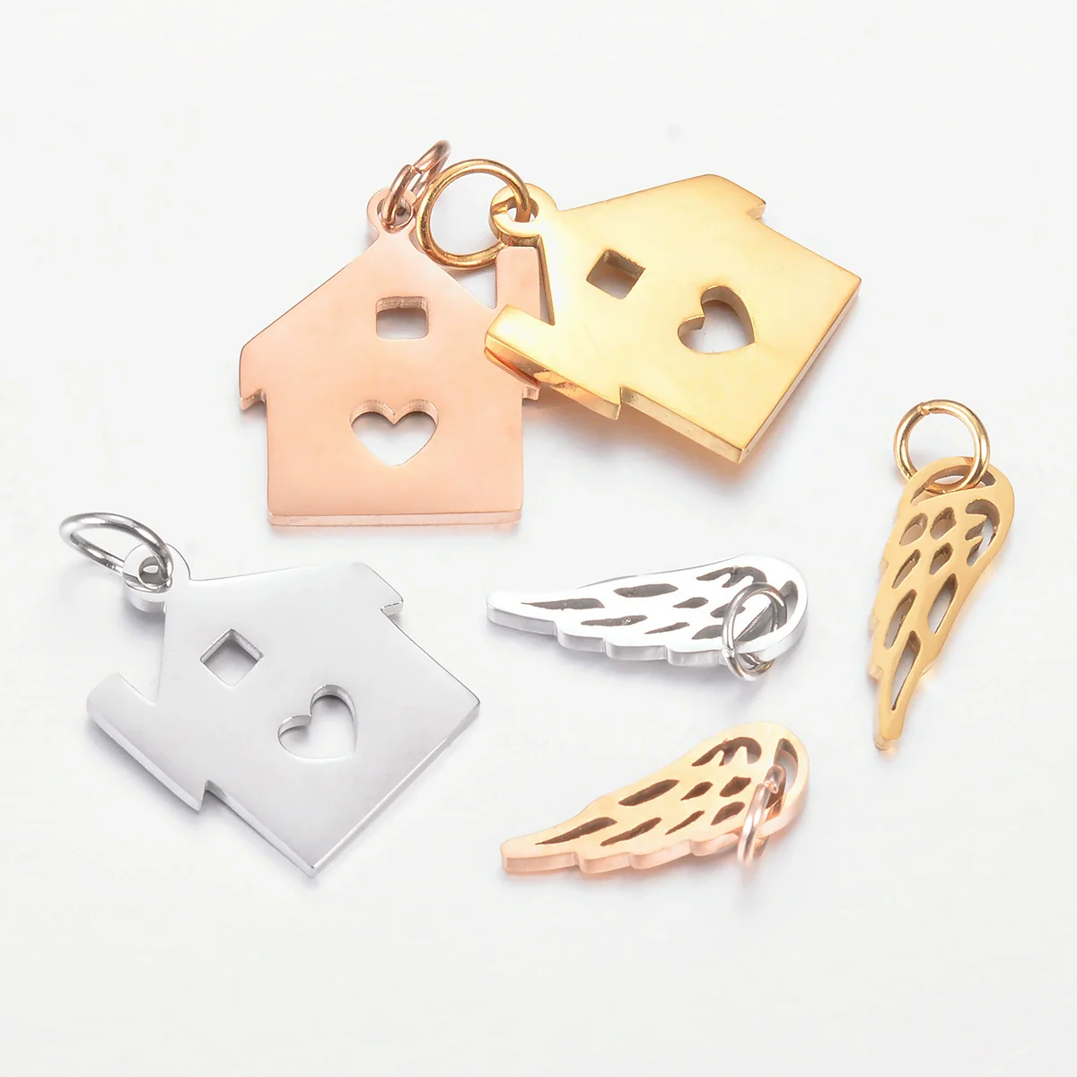 Jewelry Pendant Stainless Steel Heart House Cut Out Wings Polished Electroplated - Image 5