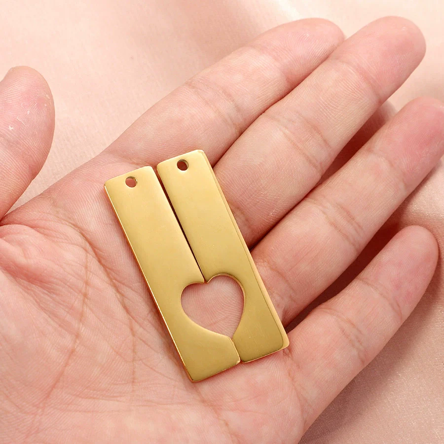 Jewelry Pendant Stainless Steel Hollow Half Heart Shape Smooth Geometric Electroplated For Couples - Image 4
