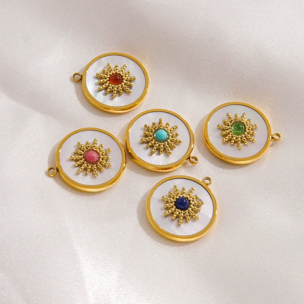 Jewelry Pendant Stainless Steel Inlaid Shell Natural Stone Retro Mang Star Round - Image 4