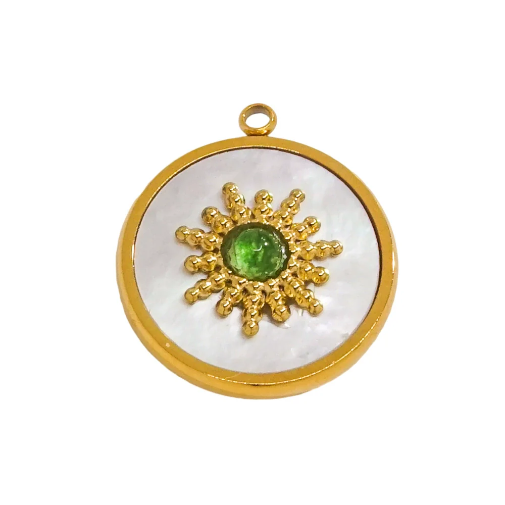 Jewelry Pendant Stainless Steel Inlaid Shell Natural Stone Retro Mang Star Round - Image 5