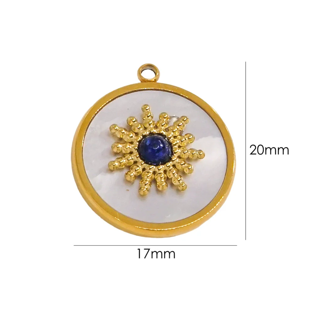 Jewelry Pendant Stainless Steel Inlaid Shell Natural Stone Retro Mang Star Round - Image 7