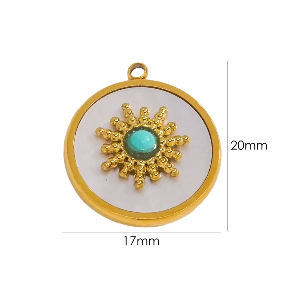 Jewelry Pendant Stainless Steel Inlaid Shell Natural Stone Retro Mang Star Round - Image 9