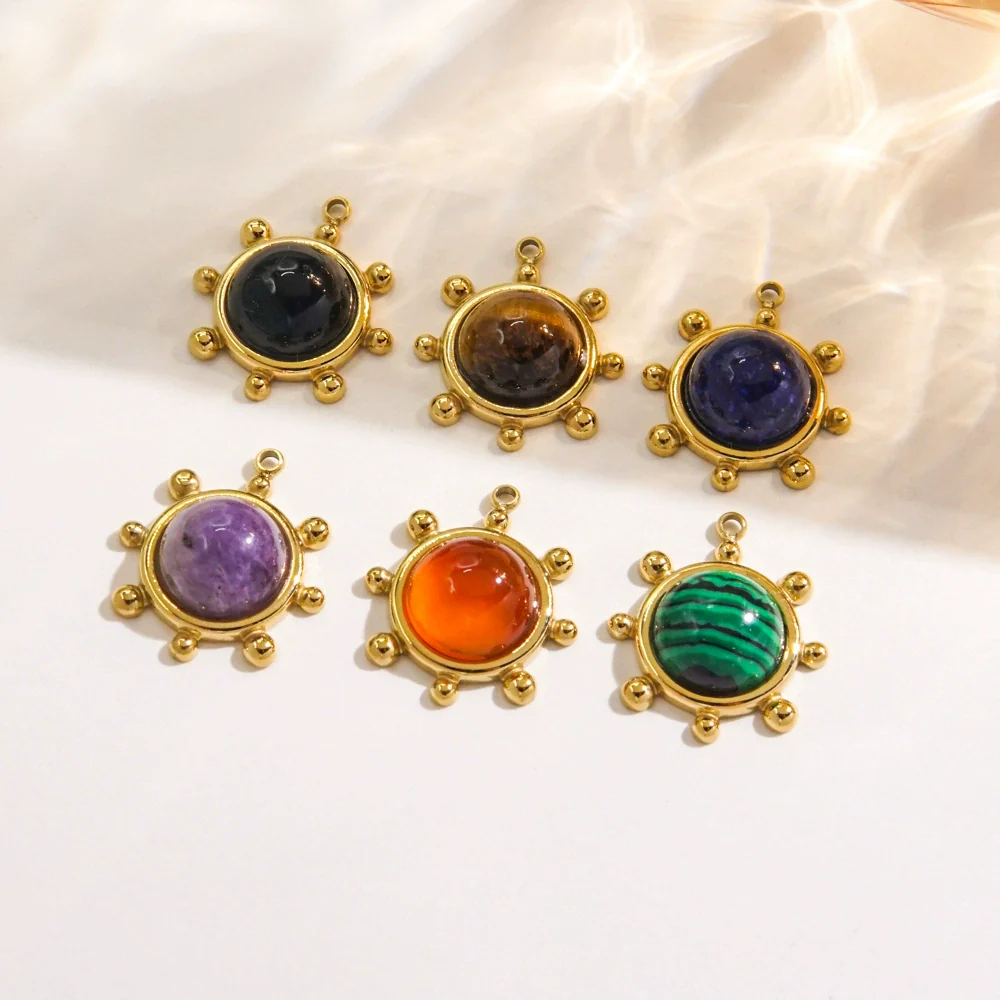 Jewelry Pendant Stainless Steel Natural Stone Inlay Retro Style Accessories