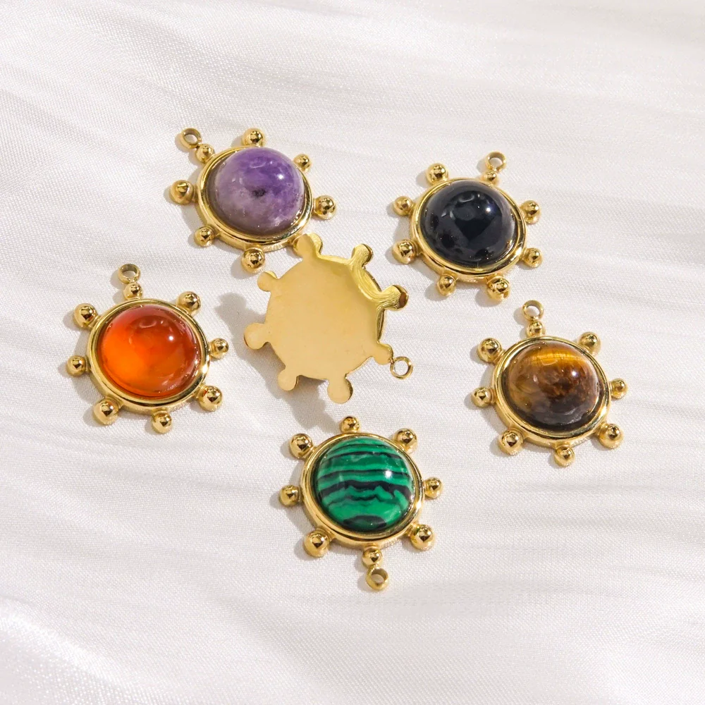 Jewelry Pendant Stainless Steel Natural Stone Inlay Retro Style Accessories - Image 2
