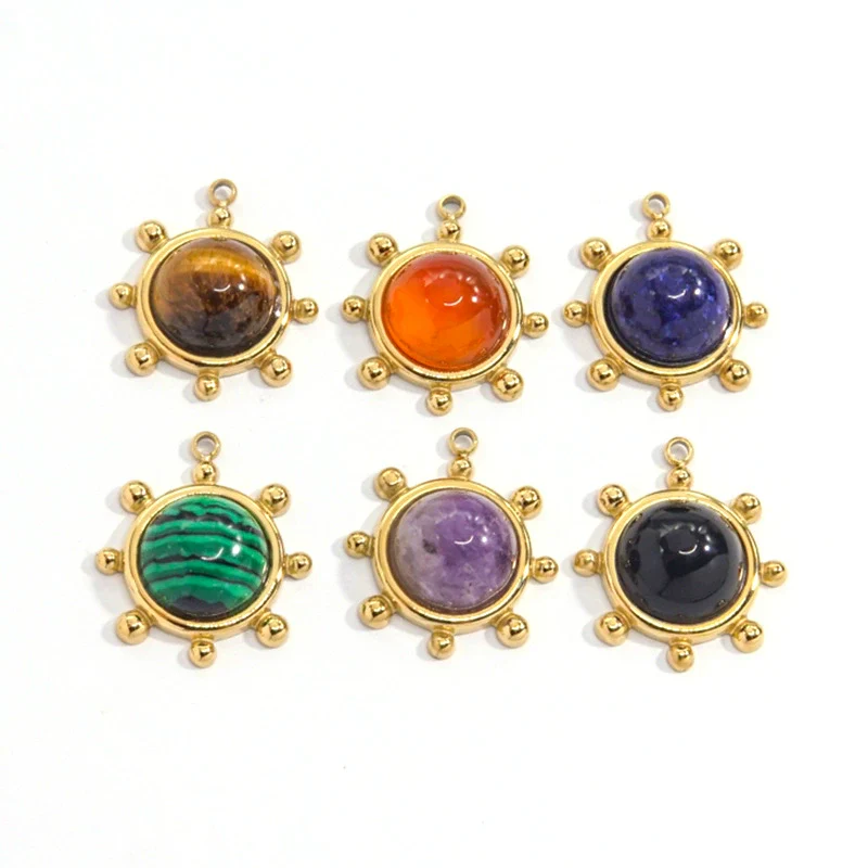Jewelry Pendant Stainless Steel Natural Stone Inlay Retro Style Accessories - Image 5