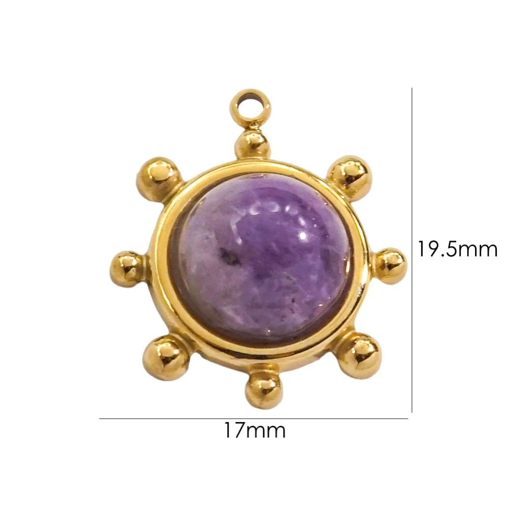 Jewelry Pendant Stainless Steel Natural Stone Inlay Retro Style Accessories - Image 7