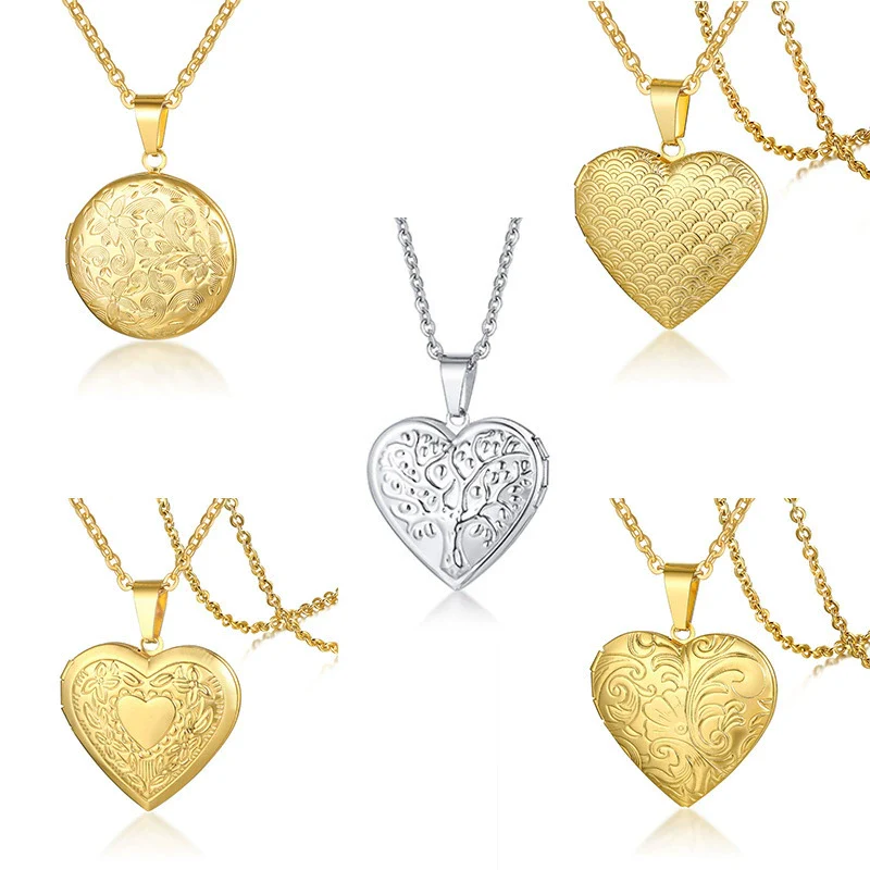 Jewelry Photo Box Stainless Steel Heart Shaped Pendant
