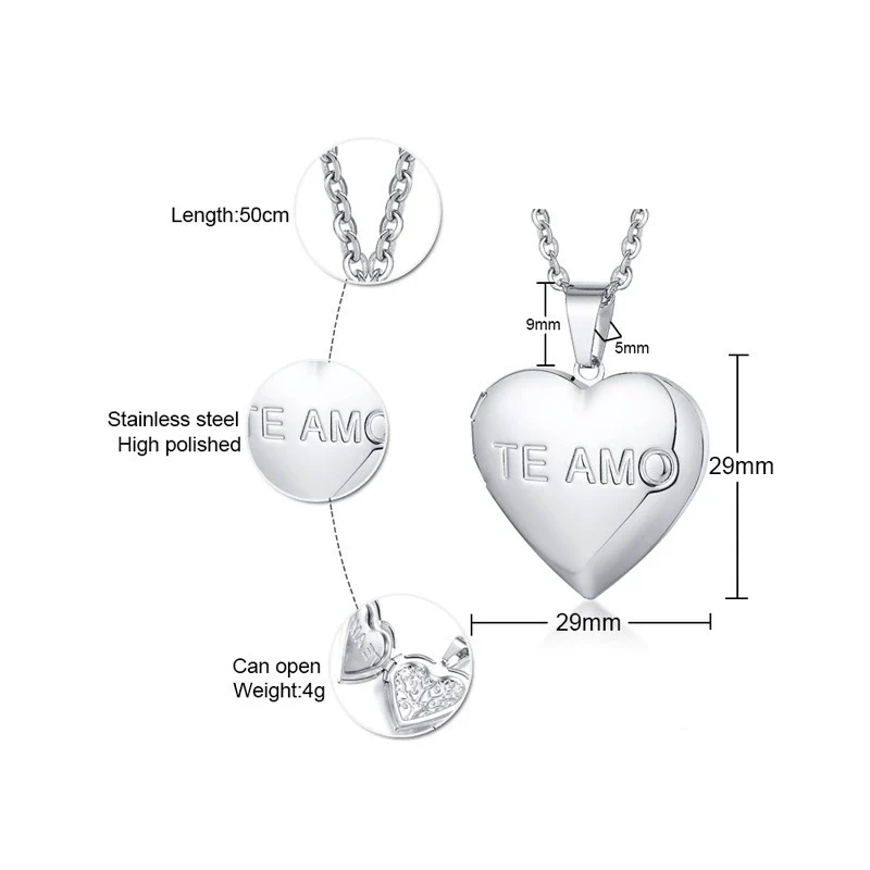 Jewelry Photo Box Stainless Steel Heart Shaped Pendant - Image 12