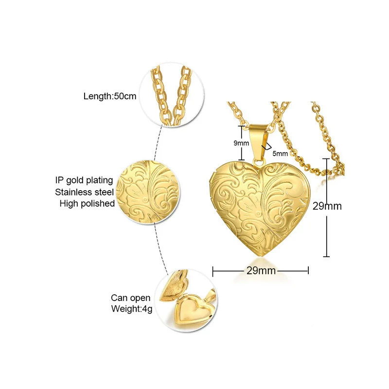 Jewelry Photo Box Stainless Steel Heart Shaped Pendant - Image 14