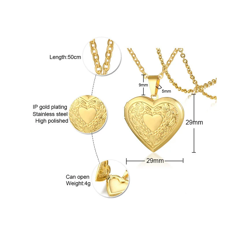 Jewelry Photo Box Stainless Steel Heart Shaped Pendant - Image 16