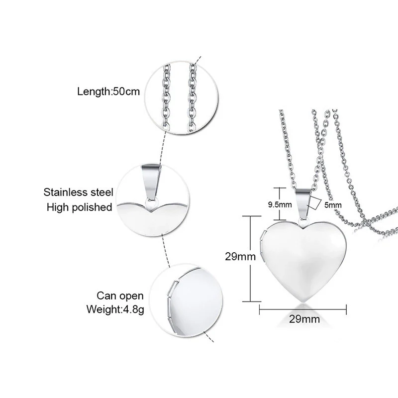 Jewelry Photo Box Stainless Steel Heart Shaped Pendant - Image 8