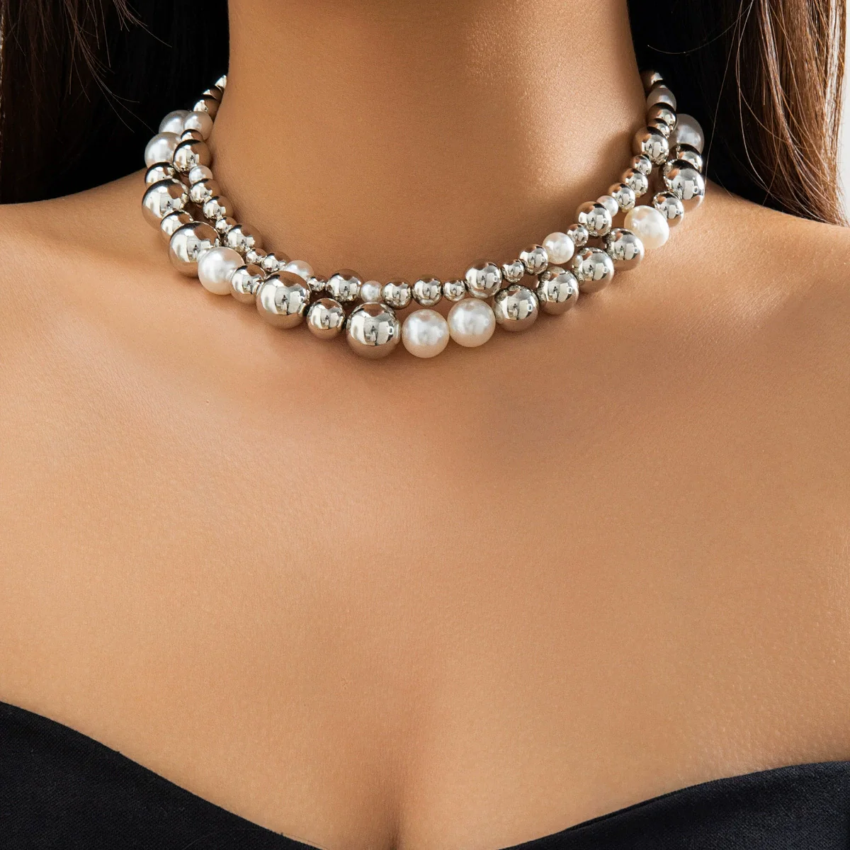 Jewelry Plastic Geometric Beads Punk Collar Clavicle Chain Necklace For Women Electroplated - Image 11