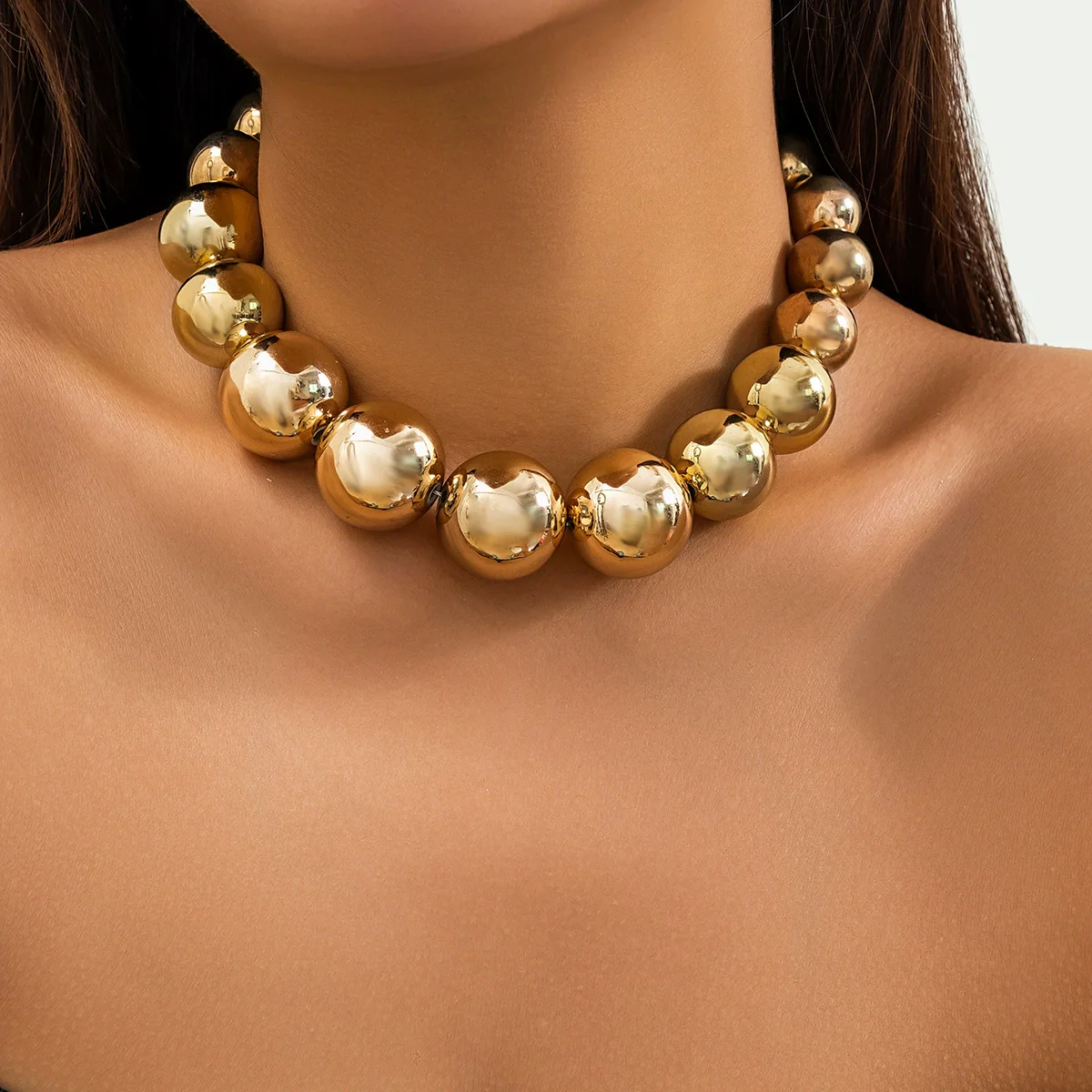 Jewelry Plastic Geometric Beads Punk Collar Clavicle Chain Necklace For Women Electroplated - Image 6