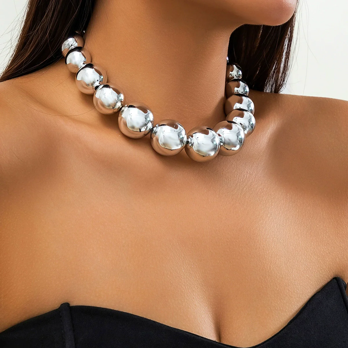 Jewelry Plastic Geometric Beads Punk Collar Clavicle Chain Necklace For Women Electroplated - Image 7