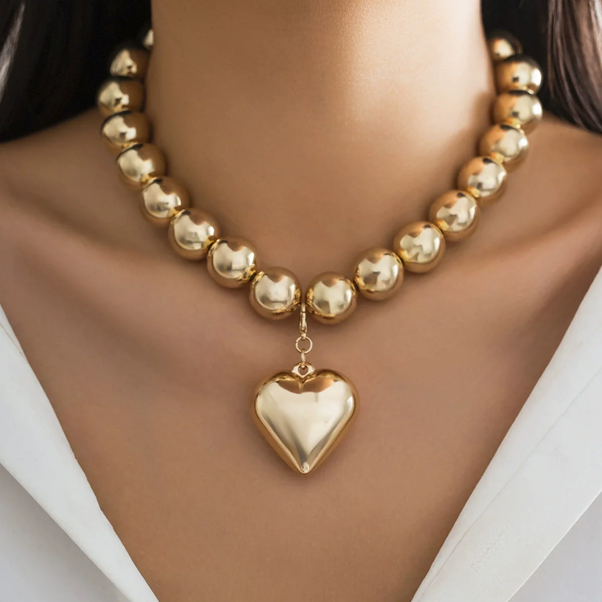 Jewelry Plastic Geometric Beads Punk Collar Clavicle Chain Necklace For Women Electroplated - Image 8