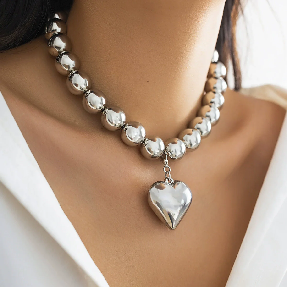 Jewelry Plastic Geometric Beads Punk Collar Clavicle Chain Necklace For Women Electroplated - Image 9