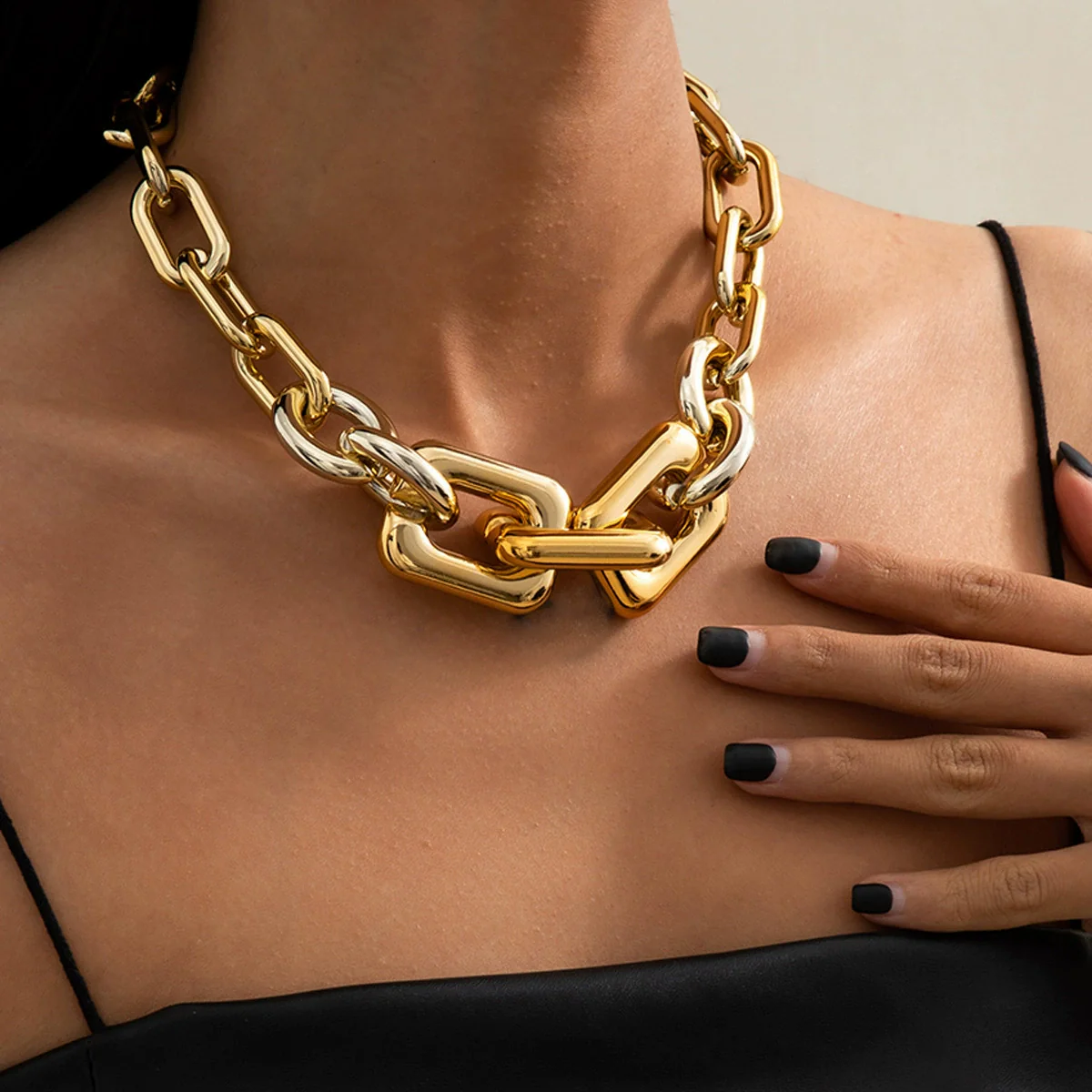 Jewelry Plastic Plating Cross Chain Punk Hiphop Clavicle Necklace With Geometric Design For Women