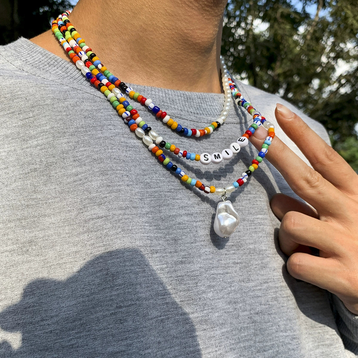 Jewelry Plastic Resin Acrylic Bohemian Style Specialshaped Letter Multilayer Stacked Dripping Oil Men's Necklace - Image 2