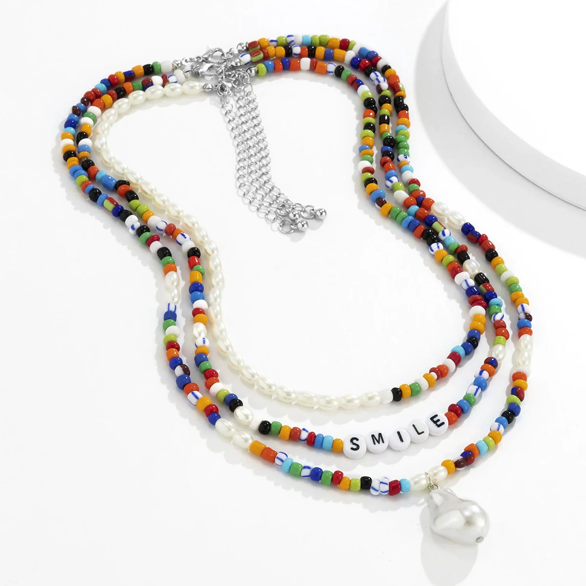 Jewelry Plastic Resin Acrylic Bohemian Style Specialshaped Letter Multilayer Stacked Dripping Oil Men's Necklace - Image 4