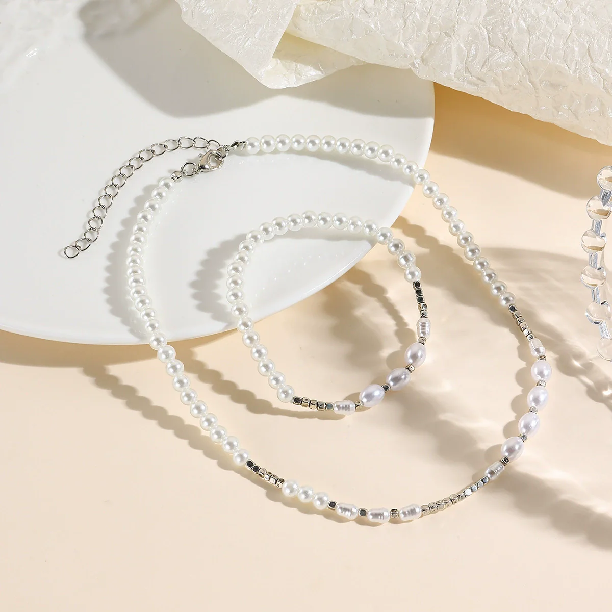 Jewelry Plastic Resin Alloy Alloy Pearls Heart Water Drop Bell Shaped Elegant Electroplated Bracelet Necklace For Women - Image 3