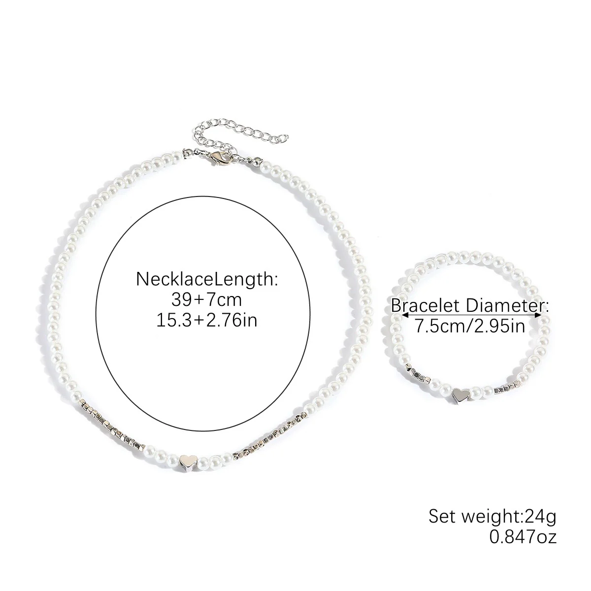 Jewelry Plastic Resin Alloy Alloy Pearls Heart Water Drop Bell Shaped Elegant Electroplated Bracelet Necklace For Women - Image 5