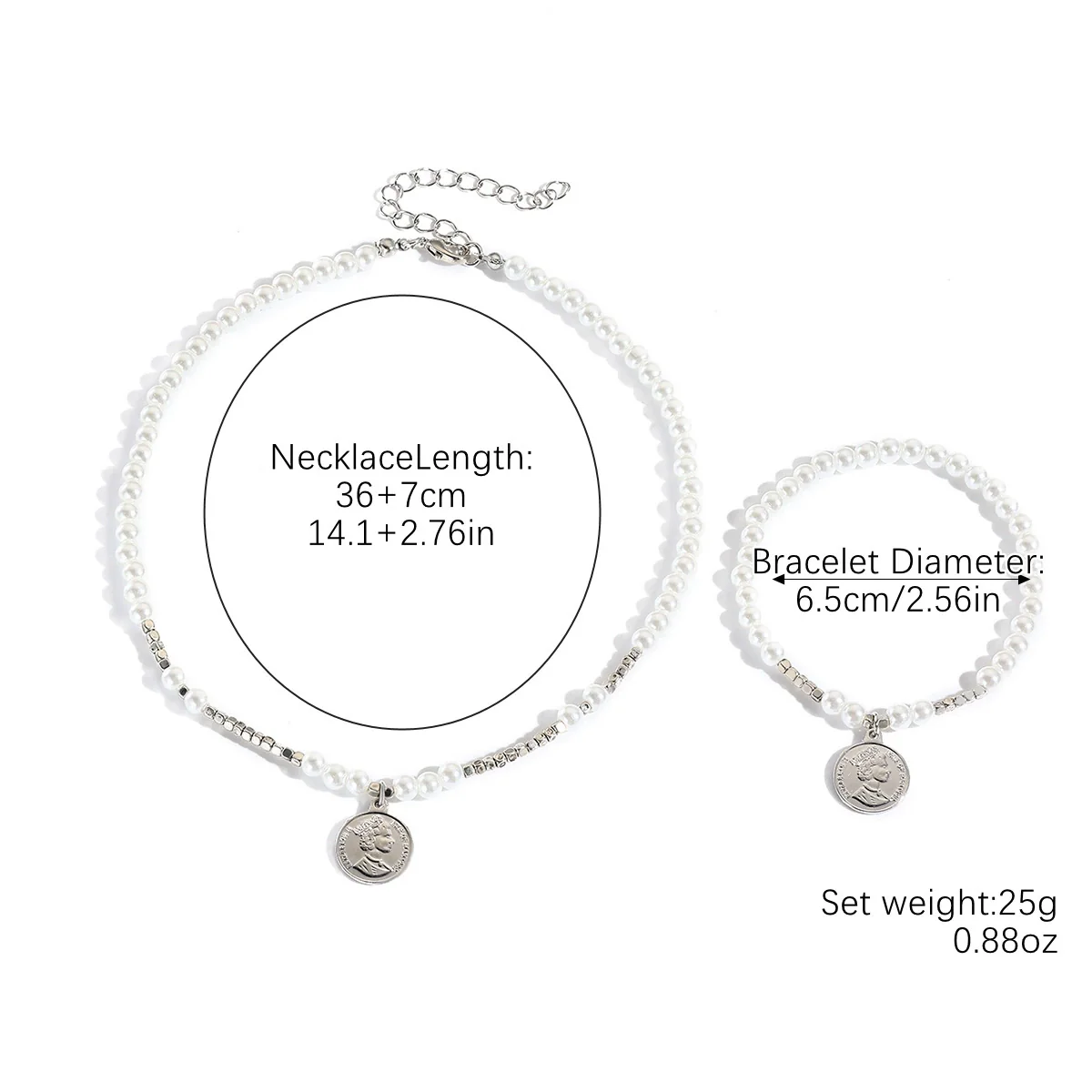 Jewelry Plastic Resin Alloy Alloy Pearls Heart Water Drop Bell Shaped Elegant Electroplated Bracelet Necklace For Women - Image 7