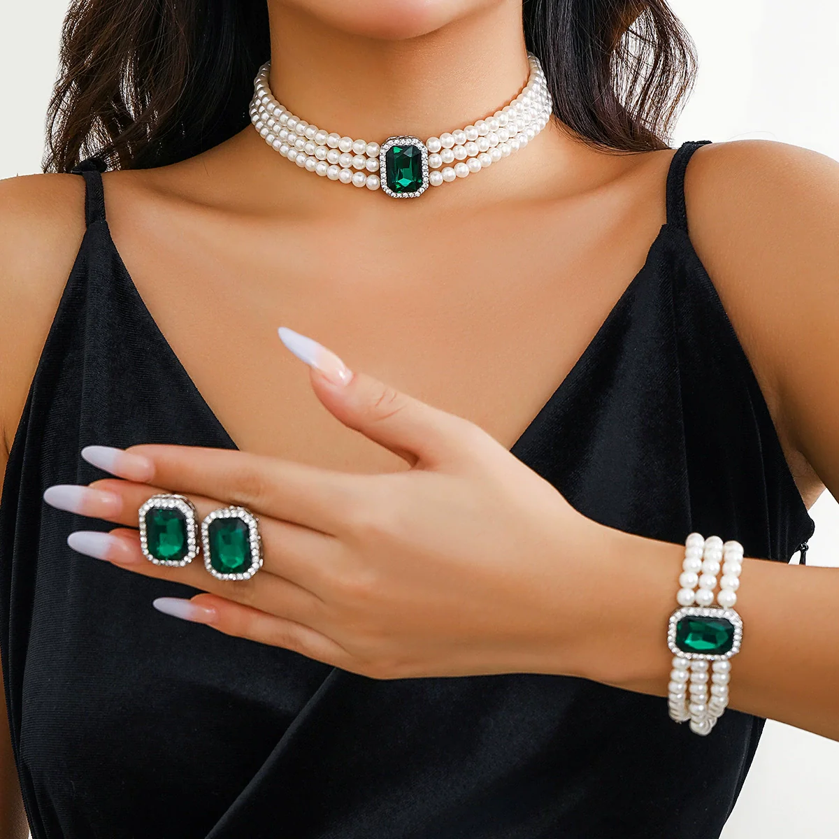 Jewelry Plastic Resin Geometric Multi Layer Imitation Pearl Ball Chain Necklace For Women