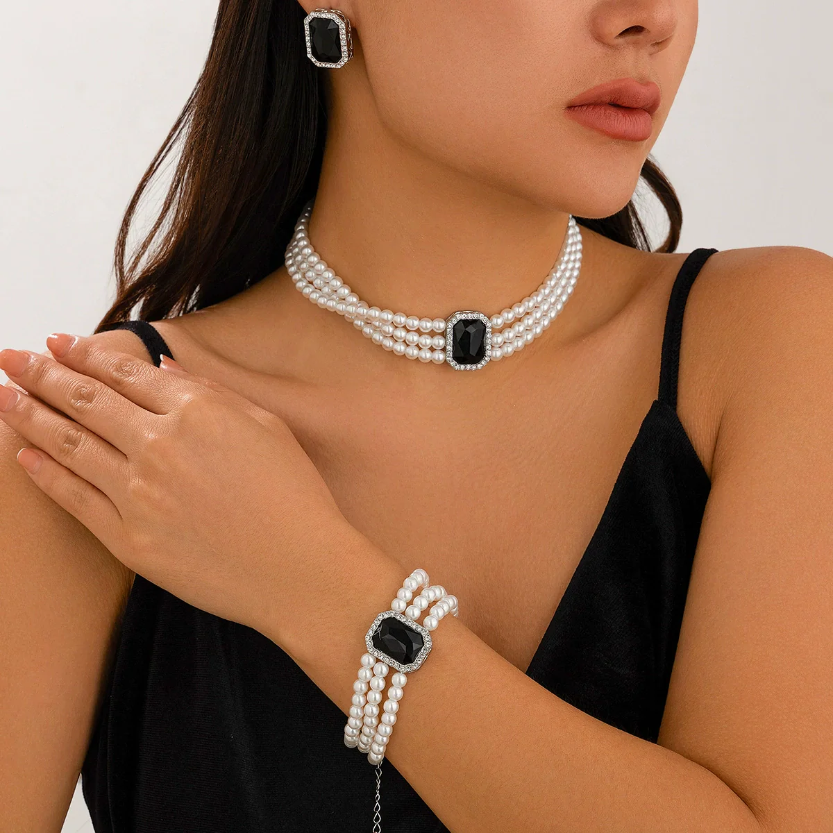 Jewelry Plastic Resin Geometric Multi Layer Imitation Pearl Ball Chain Necklace For Women - Image 10