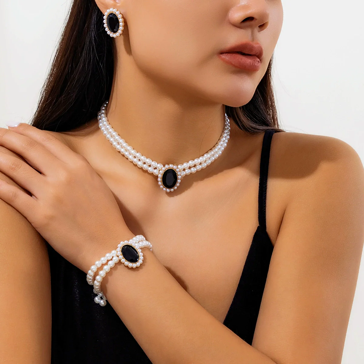 Jewelry Plastic Resin Geometric Multi Layer Imitation Pearl Ball Chain Necklace For Women - Image 13