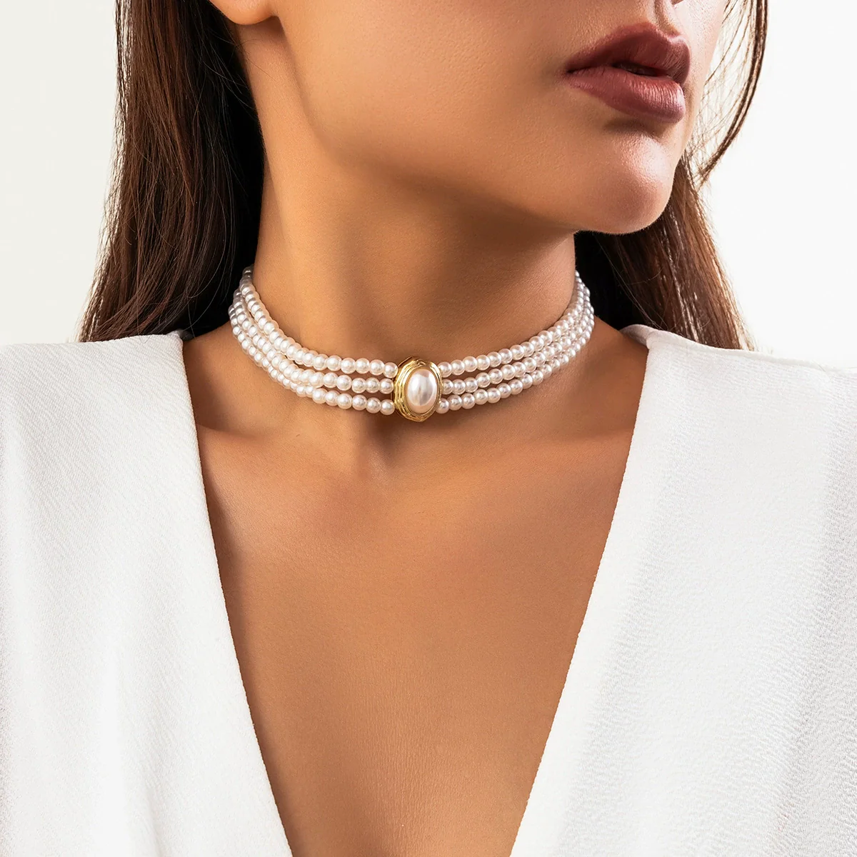 Jewelry Plastic Resin Geometric Multi Layer Imitation Pearl Ball Chain Necklace For Women - Image 16