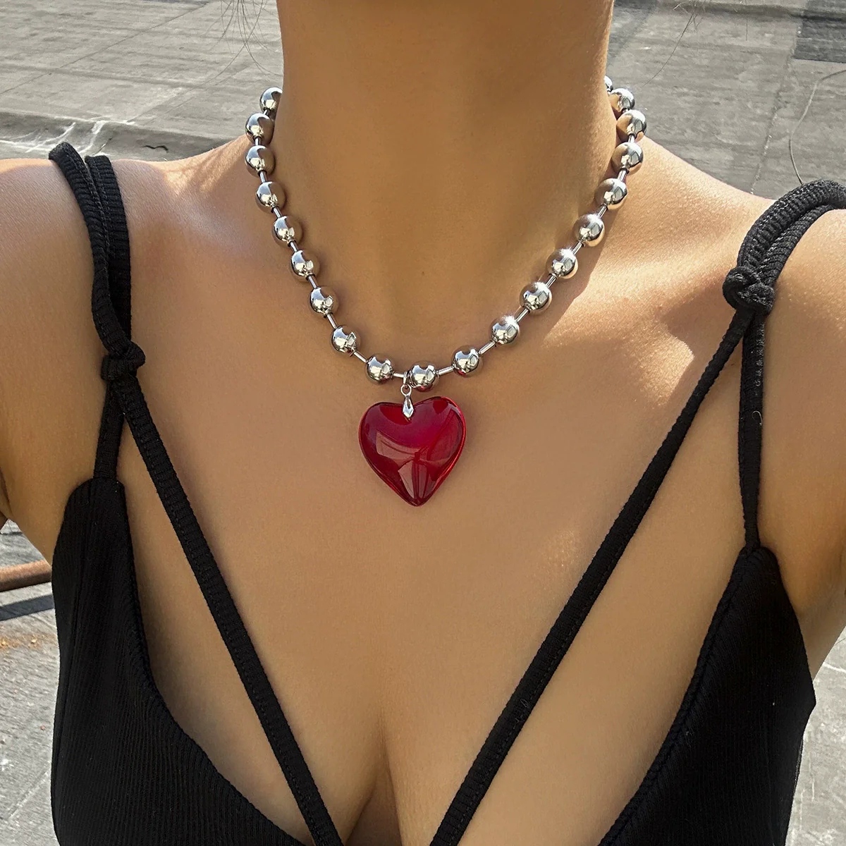 Jewelry Plastic Resin Heart Shape Pendant Necklace With Cross Chain And Electroplating Treatment - Image 4
