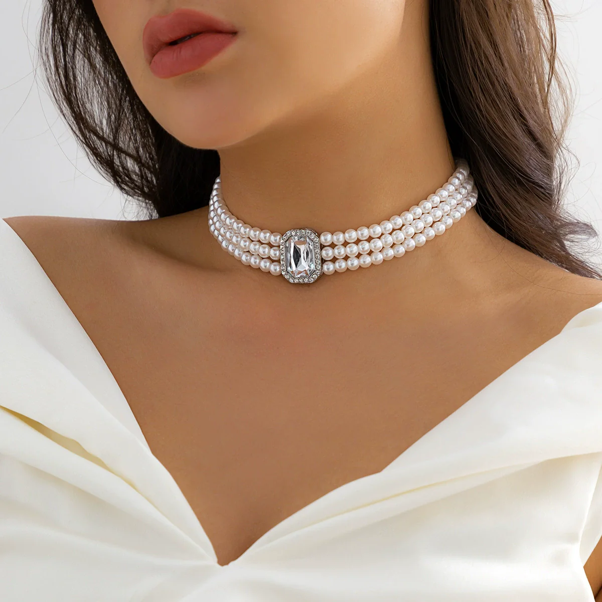 Jewelry Plastic Resin Heart Shaped Ball Chain Clavicle Necklace With Artificial Crystal Pendant Electroplating Style - Image 3