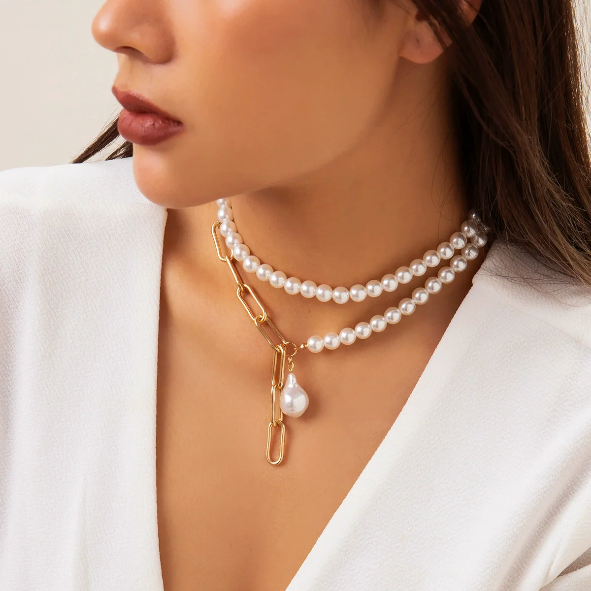 Jewelry Plastic Resin Heart Shaped Ball Chain Clavicle Necklace With Artificial Crystal Pendant Electroplating Style - Image 8