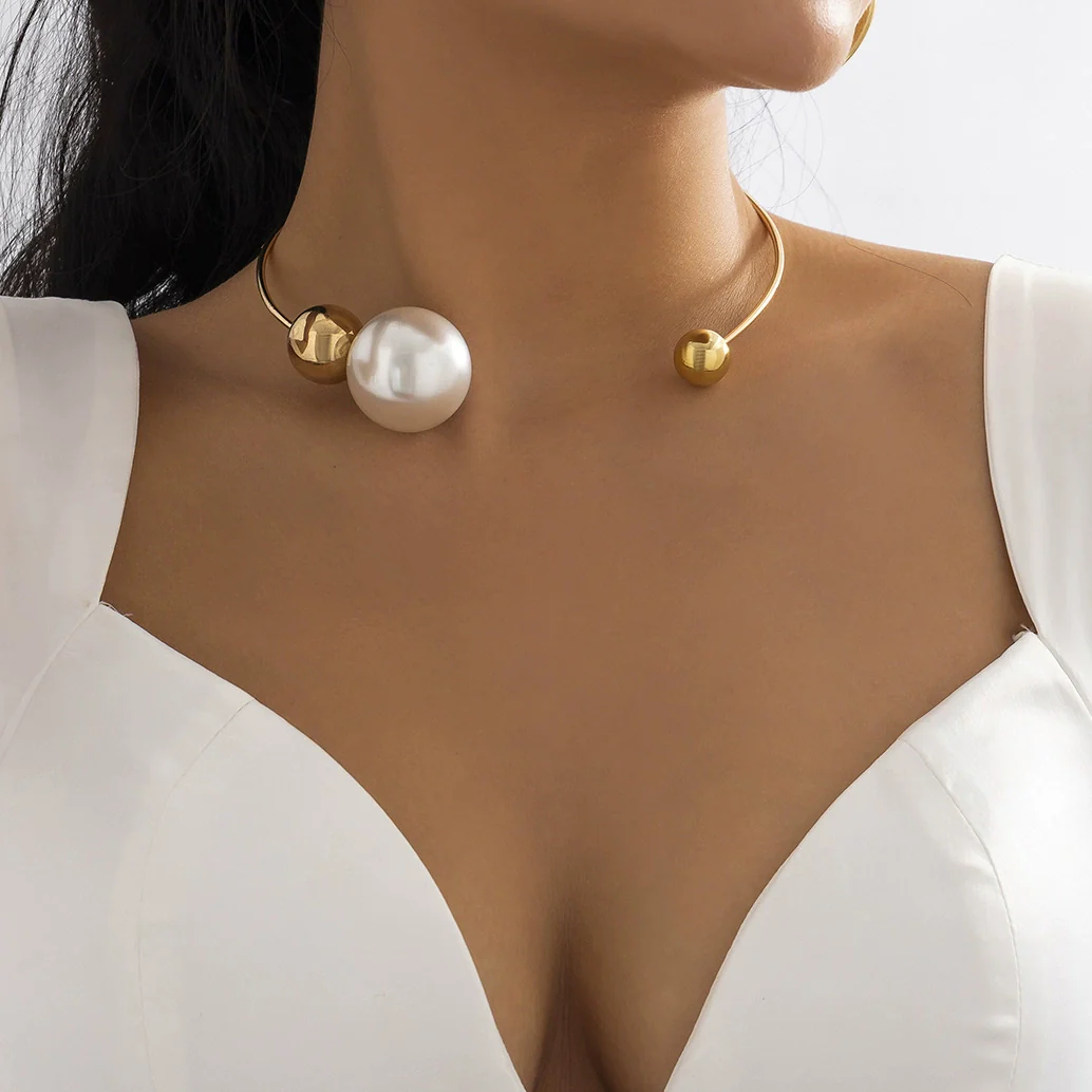 Jewelry Plastic Resin Imitation Pearl Geometric Circle Electroplating Women's Necklace Ring Collar
