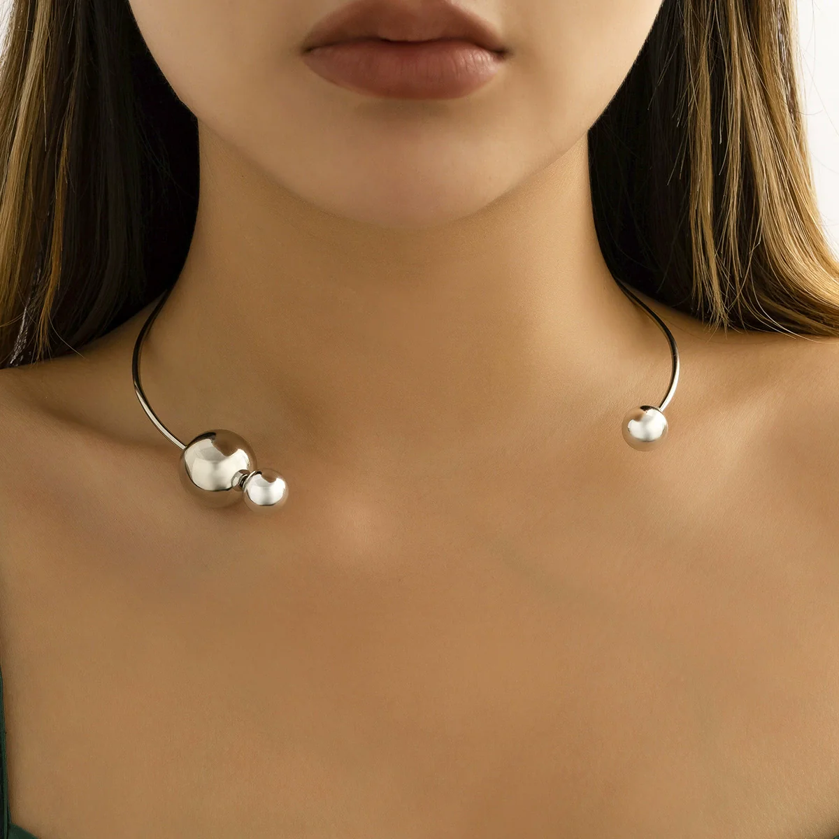 Jewelry Plastic Resin Imitation Pearl Geometric Circle Electroplating Women's Necklace Ring Collar - Image 2