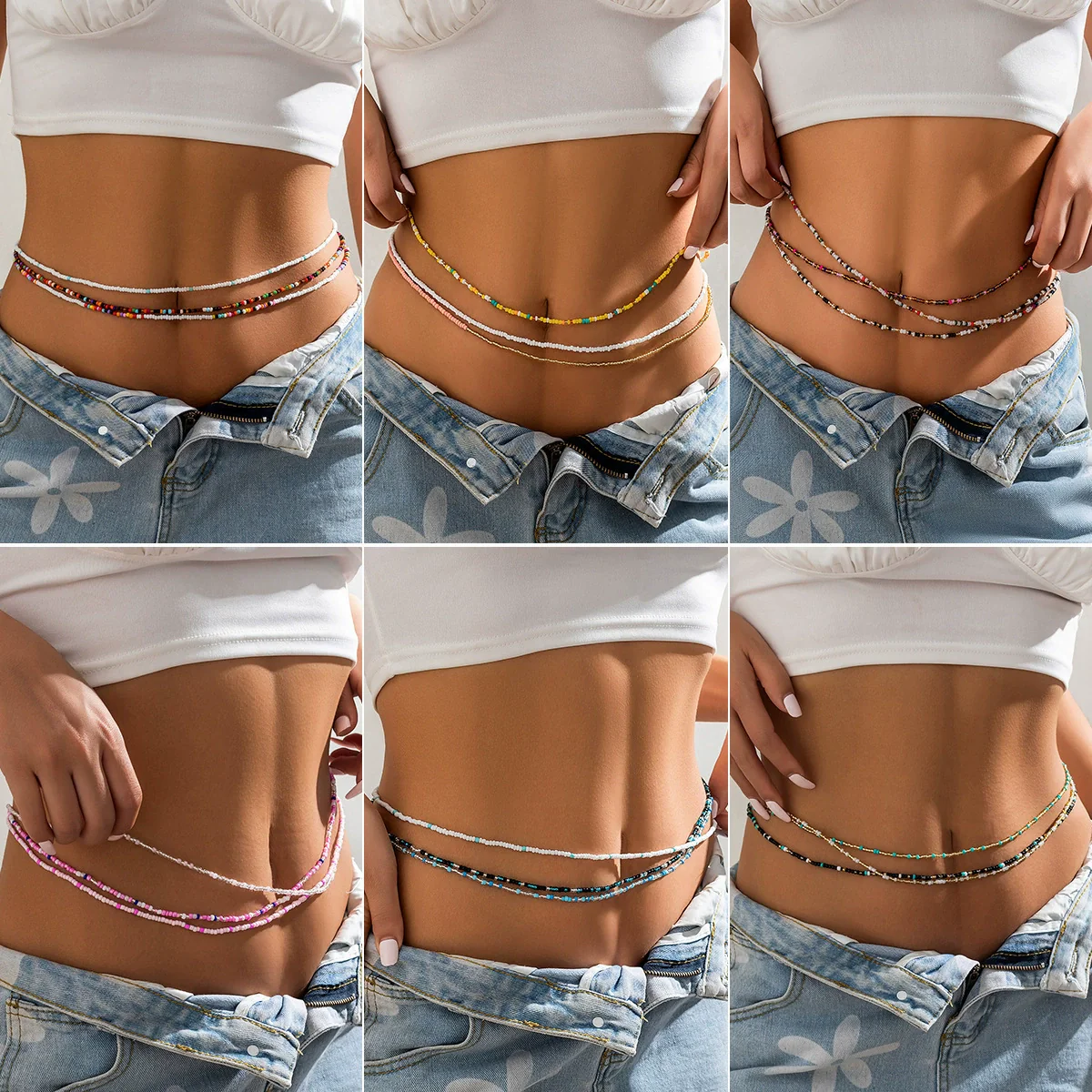 Jewelry Plastic Resin Rice Beads Handmade Women's Geometric Navel Waist Chain