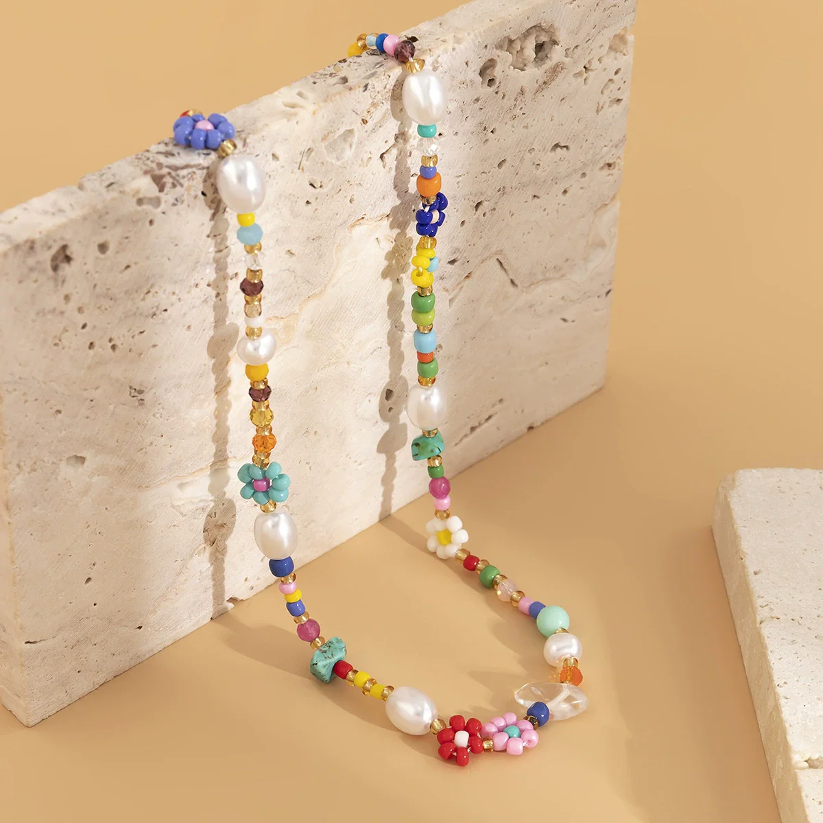 Jewelry Plastic Resin Simple Rice Bead Braided Imitation Pearl Geometric Handmade Women's Necklace - Image 4