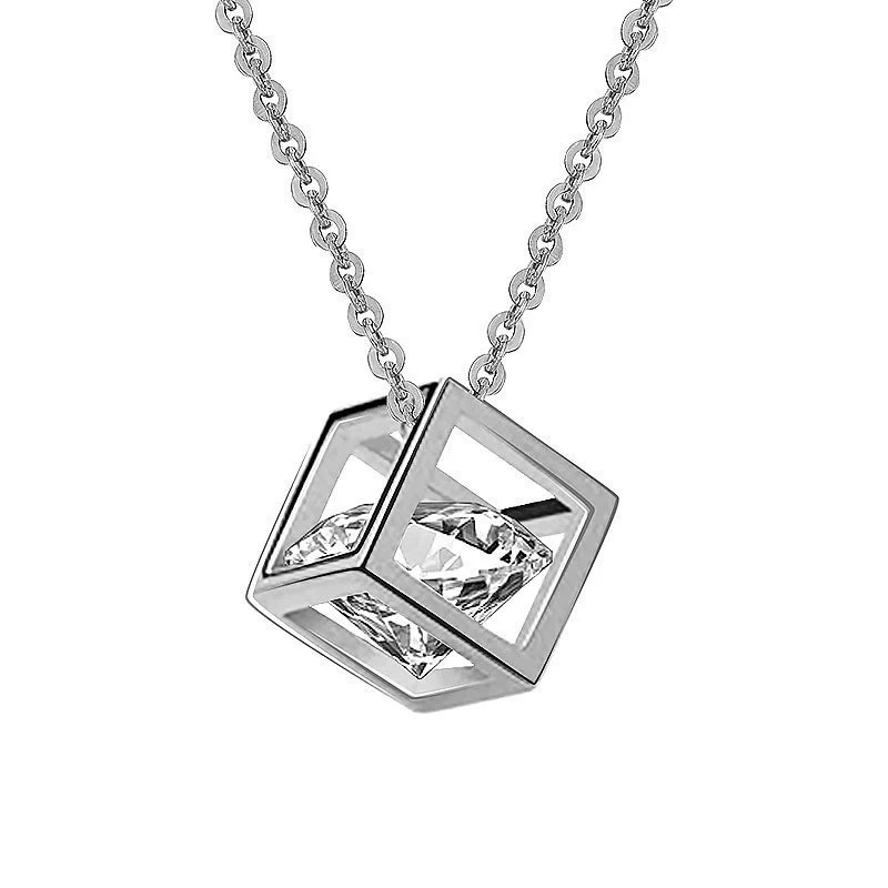 Jewelry Platinum Plated Love Rubik's Cube Pendant Women's Fashion Square Love Jewelry With Geometric Pattern Made Of Environmental Protection Copper And Zircon - Image 7
