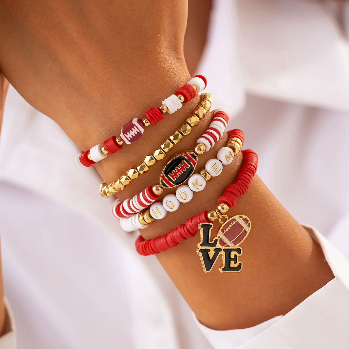 Jewelry Polymer Clay Acrylic Alloy Dripping Oil Beaded Bracelet With Crown Letters Numbers Text Pendant For Women