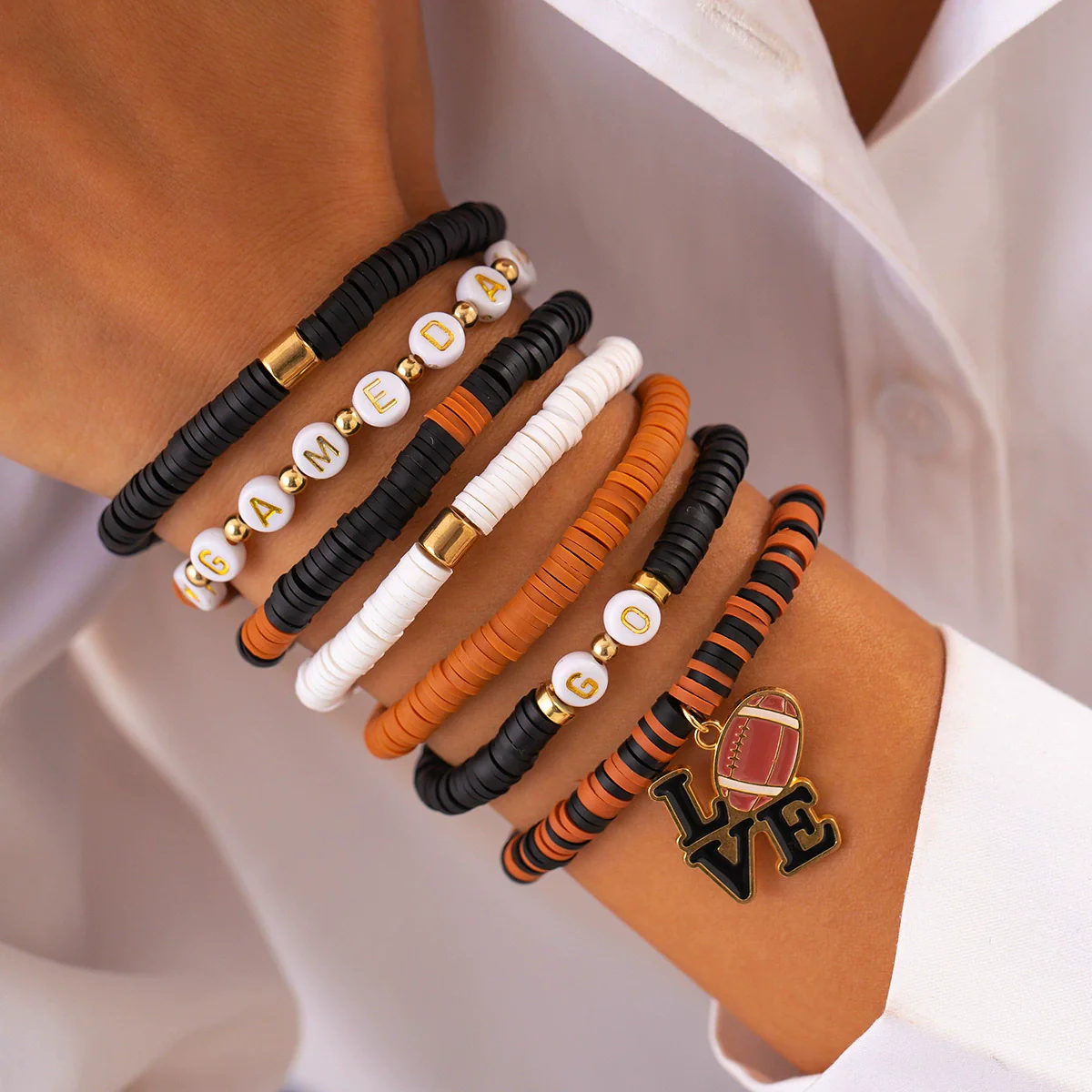 Jewelry Polymer Clay Acrylic Alloy Dripping Oil Beaded Bracelet With Crown Letters Numbers Text Pendant For Women - Image 11