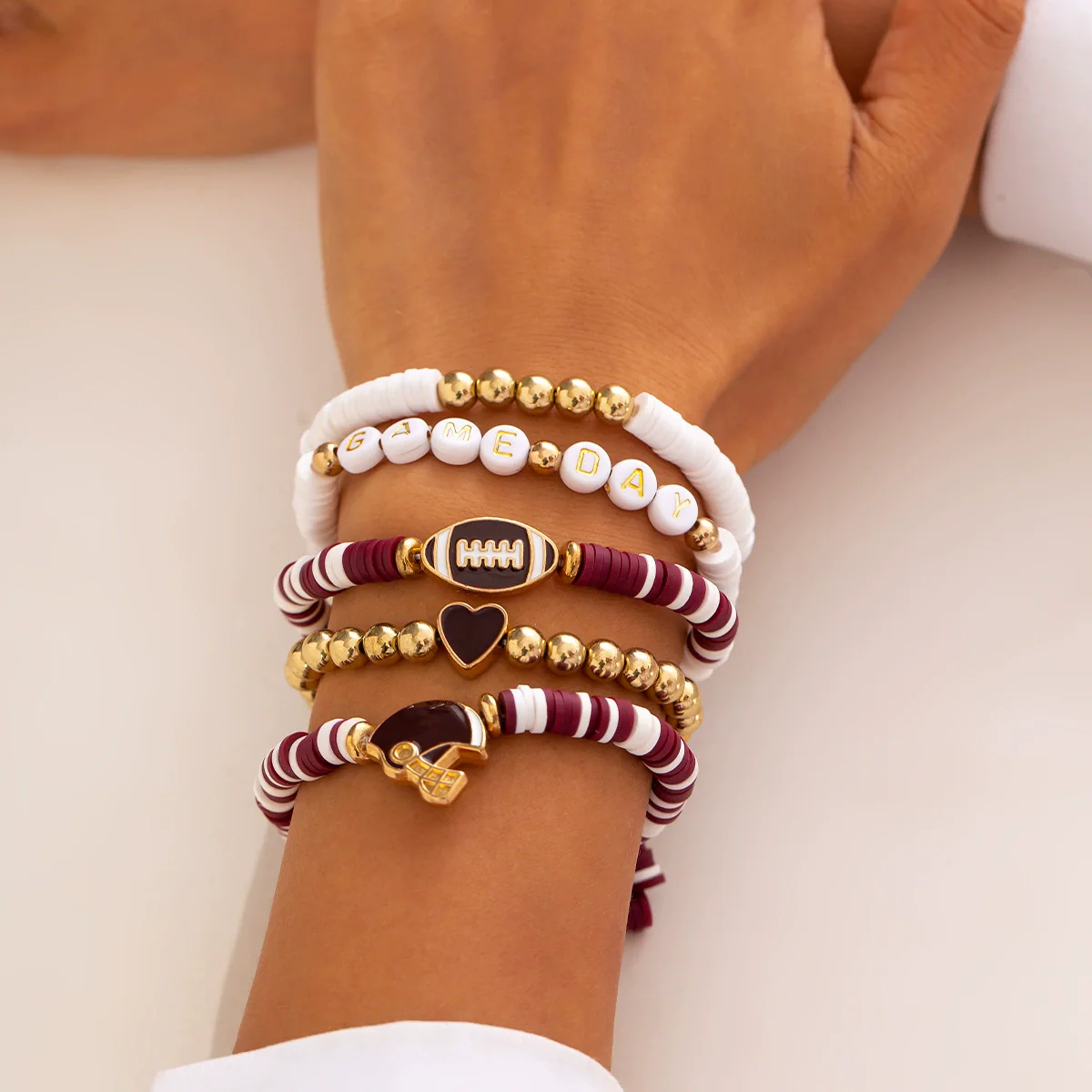 Jewelry Polymer Clay Acrylic Alloy Dripping Oil Beaded Bracelet With Crown Letters Numbers Text Pendant For Women - Image 3