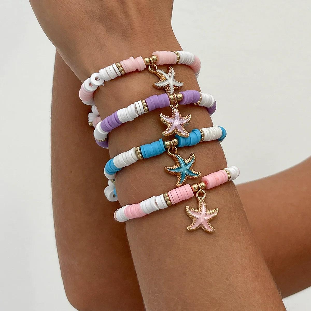 Jewelry Polymer Clay Alloy Imitation Pearl Bracelet Set With Letter Shape And Electroplating Process In Vacation Style - Image 3