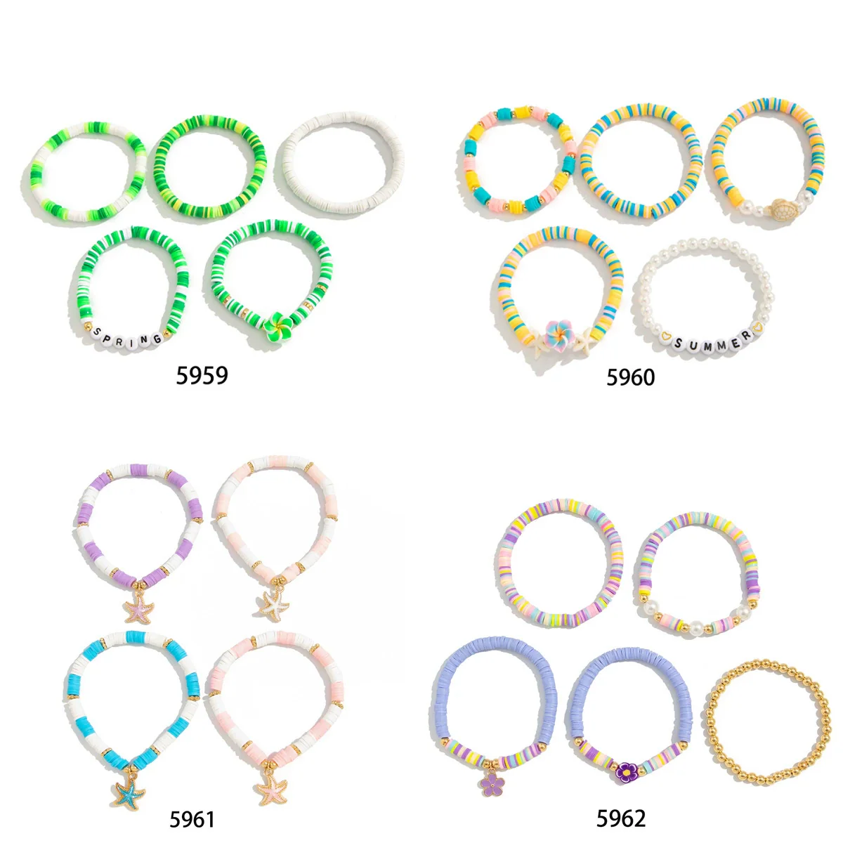 Jewelry Polymer Clay Alloy Imitation Pearl Bracelet Set With Letter Shape And Electroplating Process In Vacation Style - Image 4