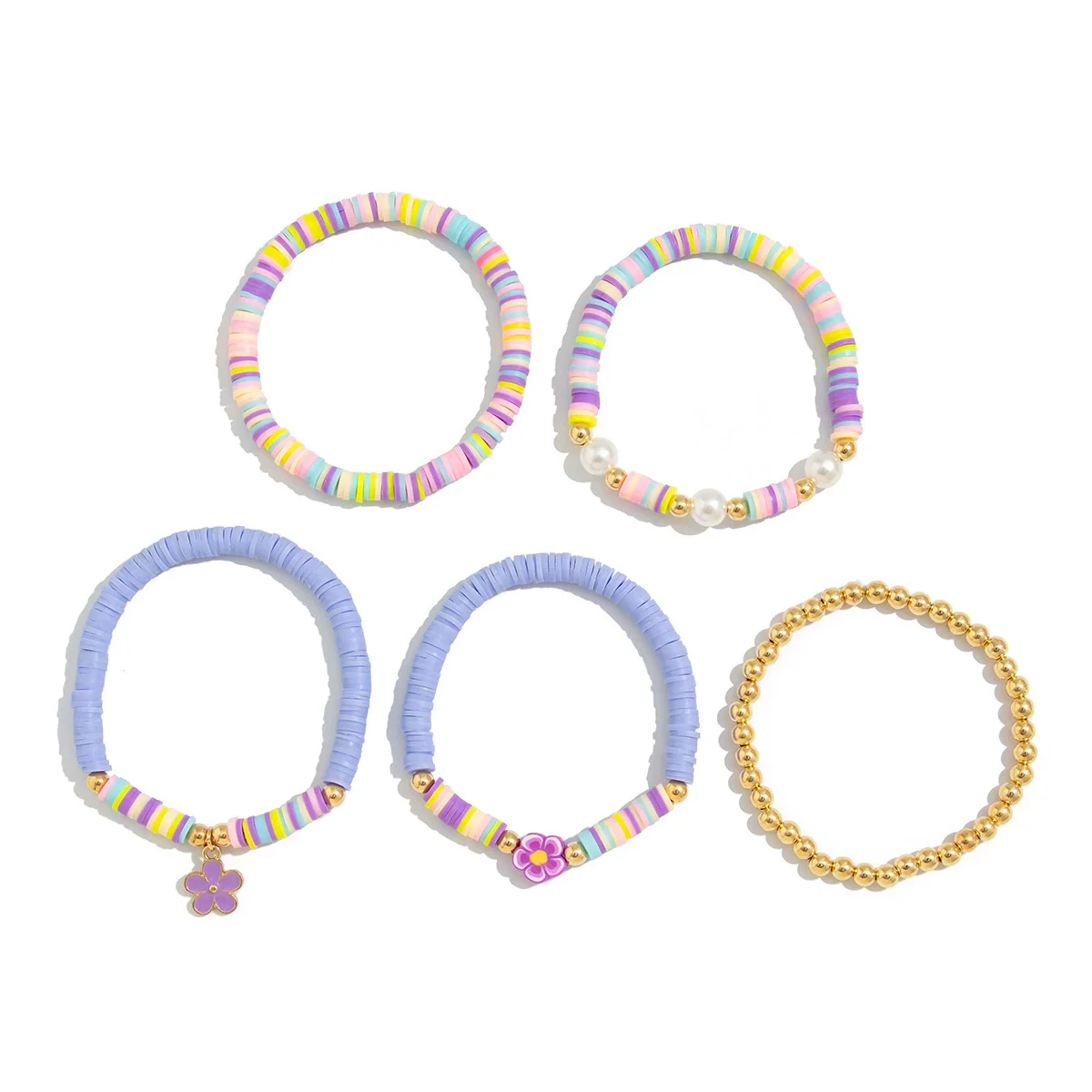 Jewelry Polymer Clay Alloy Imitation Pearl Bracelet Set With Letter Shape And Electroplating Process In Vacation Style - Image 5