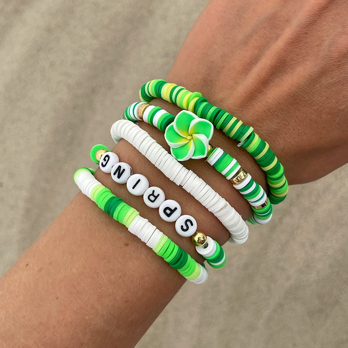 Jewelry Polymer Clay Alloy Imitation Pearl Bracelet Set With Letter Shape And Electroplating Process In Vacation Style - Image 6